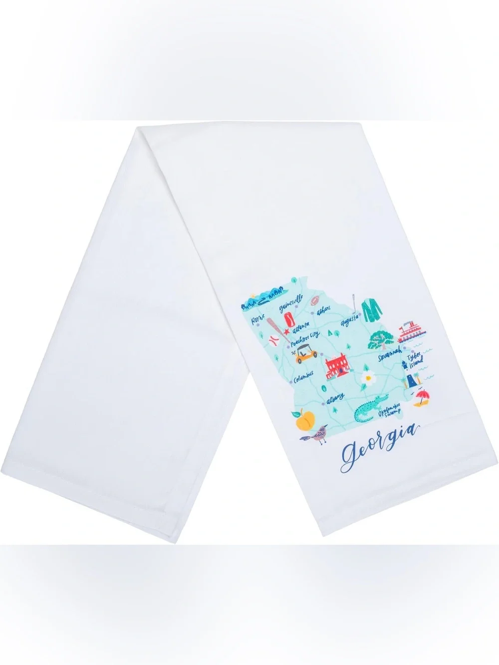Georgia Map White Cotton Kitchen Towel